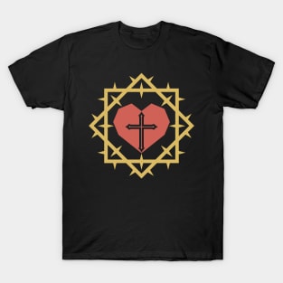 Heart and cross of Jesus inside a crown of thorns. T-Shirt